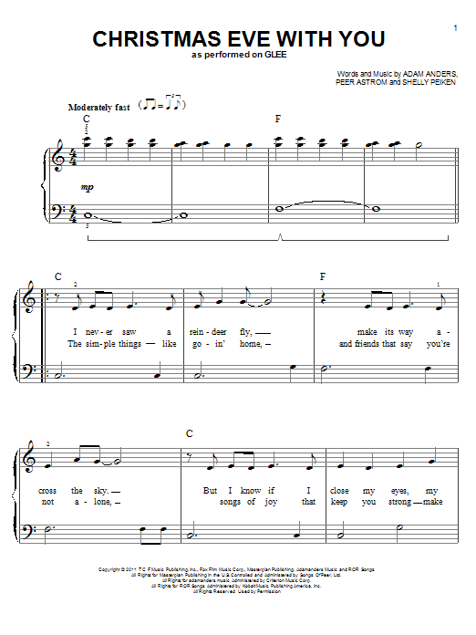 Glee Cast Christmas Eve With You sheet music notes and chords arranged for Piano, Vocal & Guitar Chords (Right-Hand Melody)