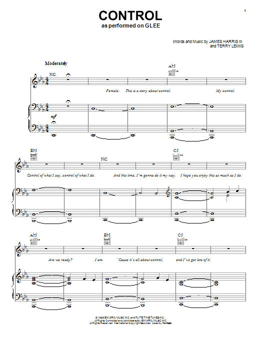 Glee Cast Control sheet music notes and chords. Download Printable PDF.