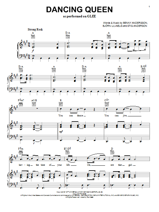 Learn to play Glee Cast Dancing Queen sheet music for Piano, Vocal & Guitar Chords (Right-Hand Melody) in minutes. Price: 7.8900$ Glee Cast Dancing Queen sheet music notes and chords arranged for Piano, Vocal & Guitar Chords (Right-Hand Melody)