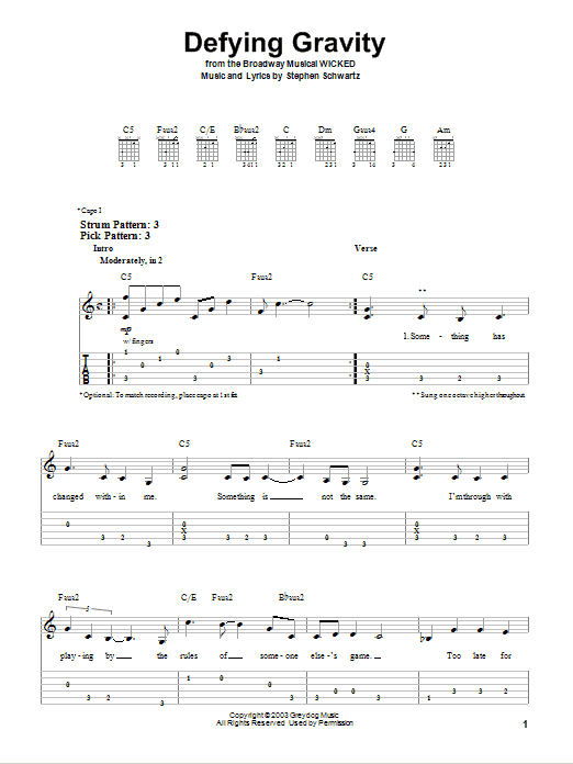 Glee Cast Defying Gravity (from Wicked) sheet music notes and chords. Download Printable PDF.