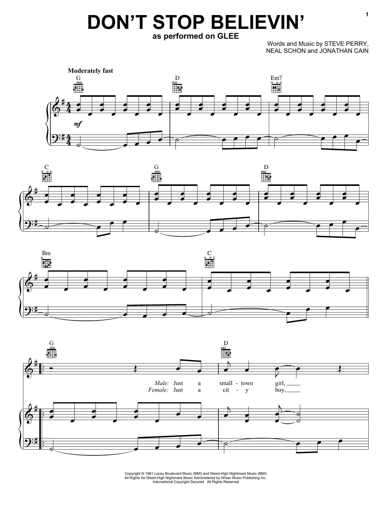 Journey Don't Stop Believin' sheet music notes and chords. Download Printable PDF.