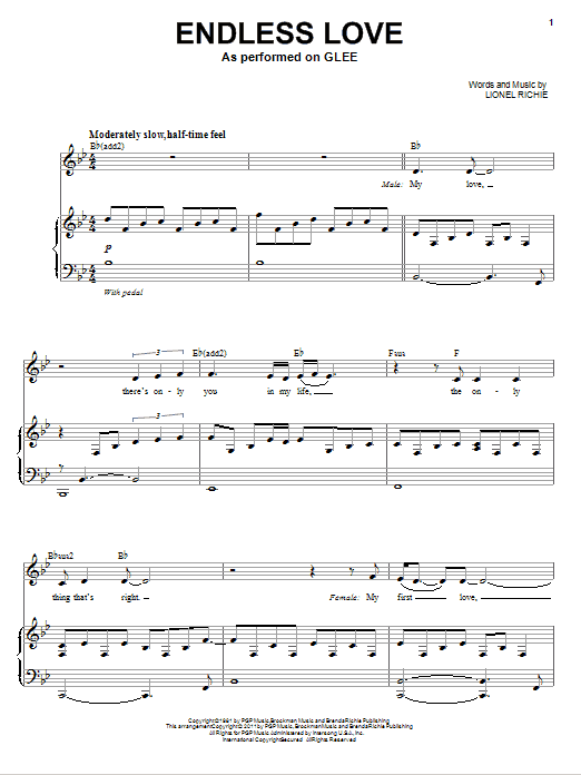 Glee Cast Endless Love (Vocal Duet) sheet music notes and chords. Download Printable PDF.