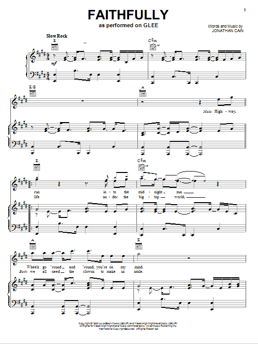 Glee Cast Faithfully sheet music notes and chords. Download Printable PDF.