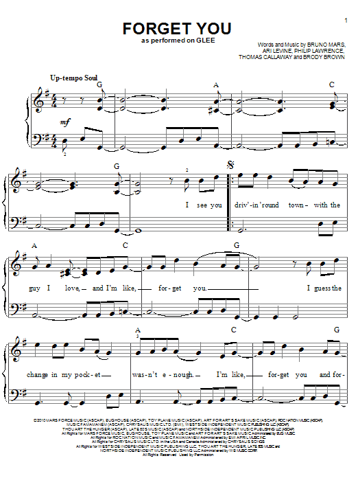 Glee Cast Forget You sheet music notes and chords. Download Printable PDF.