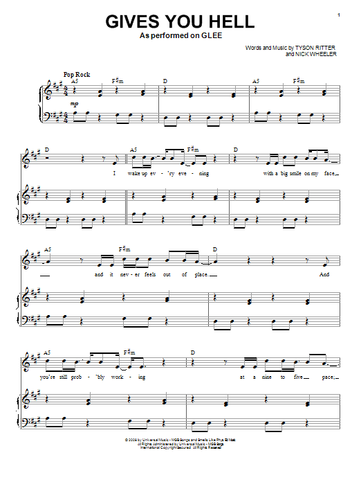 Glee Cast Gives You Hell sheet music notes and chords arranged for Piano & Vocal