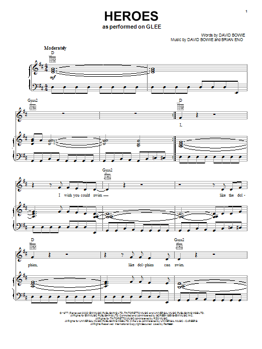 Learn to play David Bowie Heroes sheet music for Piano, Vocal & Guitar Chords (Right-Hand Melody) in minutes. Price: 7.8900$ David Bowie Heroes sheet music notes and chords arranged for Piano, Vocal & Guitar Chords (Right-Hand Melody)