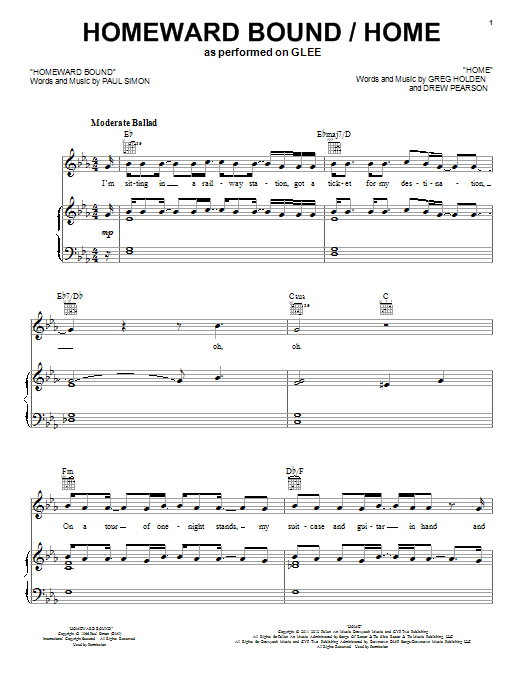 Glee Cast Homeward Bound / Home sheet music notes and chords arranged for Piano, Vocal & Guitar Chords (Right-Hand Melody)