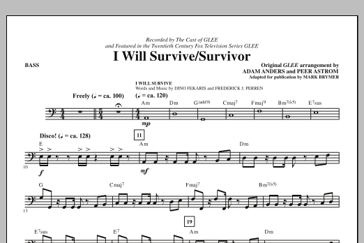 Glee Cast I Will Survive/Survivor (arr. Mark Brymer) - Bass sheet music notes and chords. Download Printable PDF.