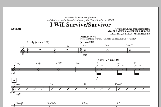 Glee Cast I Will Survive/Survivor (arr. Mark Brymer) - Guitar sheet music notes and chords. Download Printable PDF.