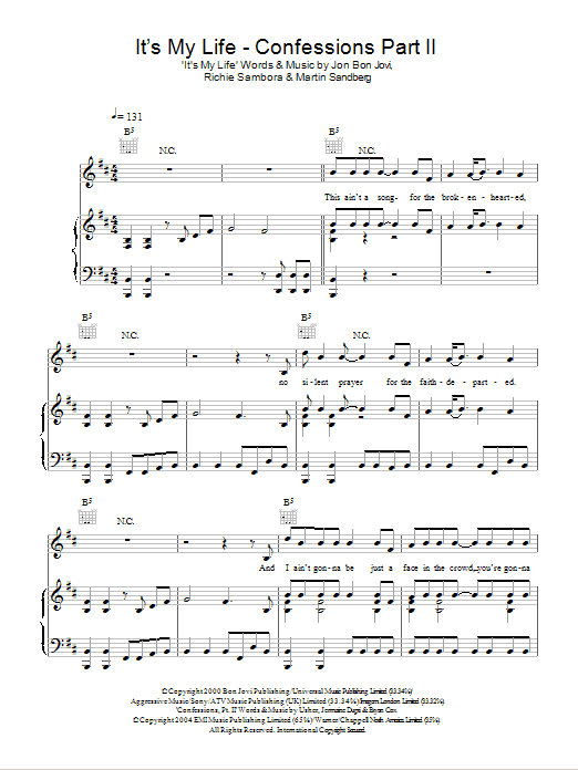 Glee Cast It's My Life / Confessions, Pt. II sheet music notes and chords. Download Printable PDF.