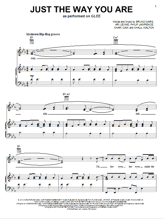 Glee Cast Just The Way You Are sheet music notes and chords. Download Printable PDF.