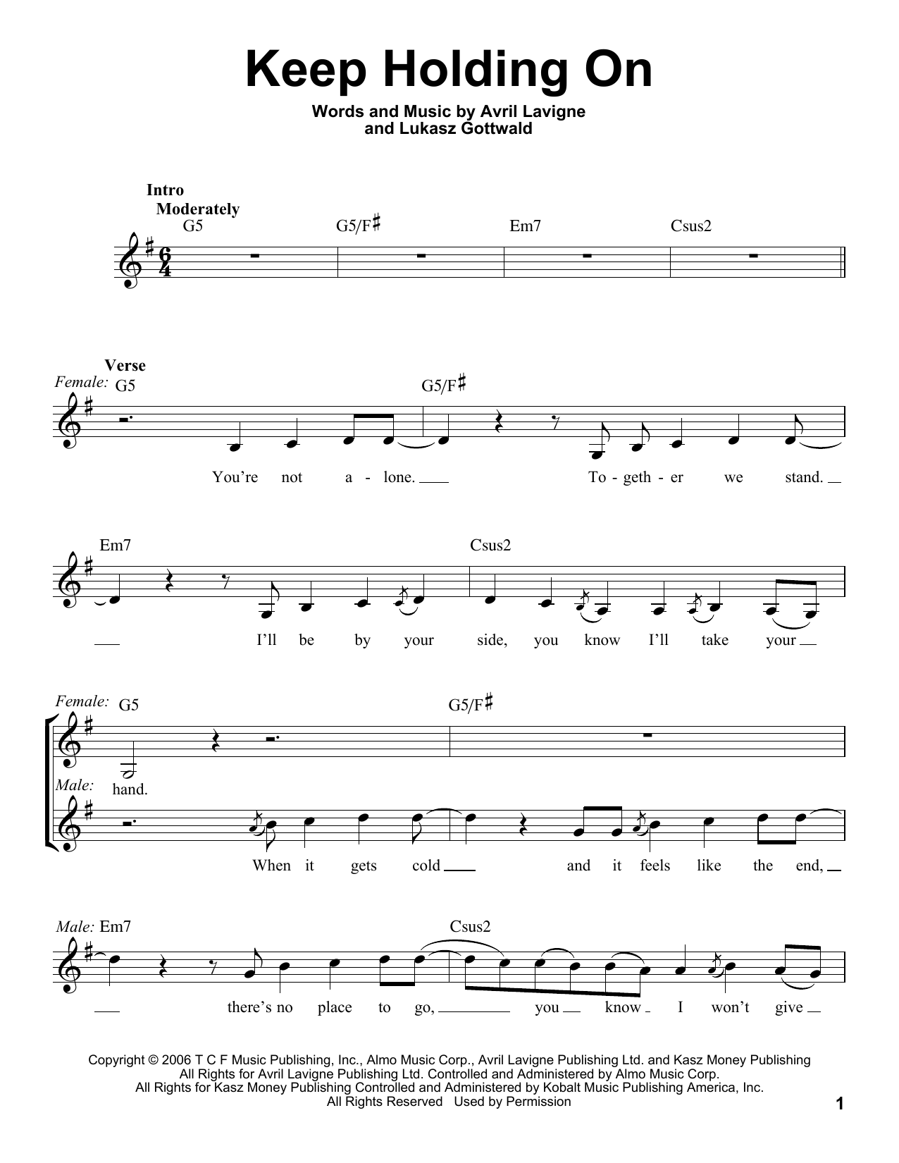 Glee Cast Keep Holding On sheet music notes and chords. Download Printable PDF.