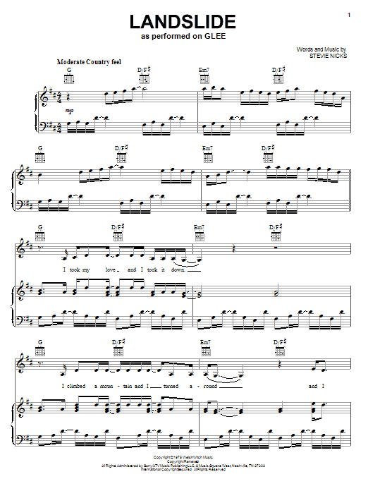 Glee Cast Landslide sheet music notes and chords. Download Printable PDF.