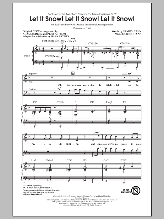 Glee Cast Let It Snow! Let It Snow! Let It Snow! (arr. Mark Brymer) sheet music notes and chords. Download Printable PDF.