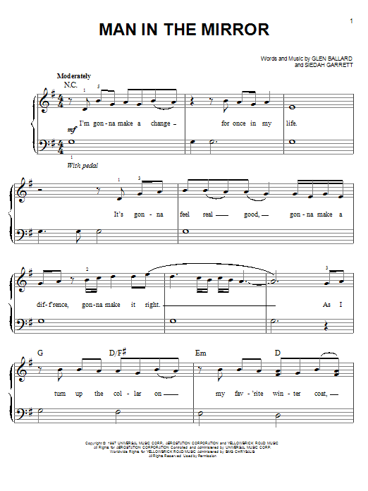Learn to play Glee Cast Man In The Mirror sheet music for Easy Piano in minutes. Price: 6.9900$ Glee Cast Man In The Mirror sheet music notes and chords arranged for Easy Piano