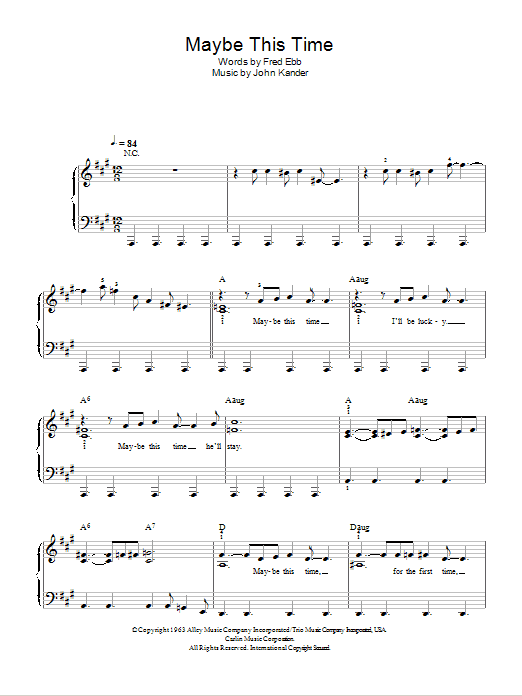 Glee Cast Maybe This Time sheet music notes and chords. Download Printable PDF.