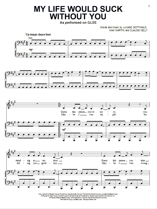 Glee Cast My Life Would Suck Without You sheet music notes and chords arranged for Piano & Vocal