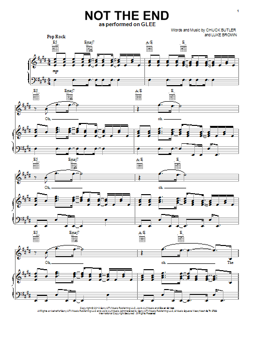 Learn to play Glee Cast Not The End sheet music for Piano, Vocal & Guitar Chords (Right-Hand Melody) in minutes. Price: 7.8900$ Glee Cast Not The End sheet music notes and chords arranged for Piano, Vocal & Guitar Chords (Right-Hand Melody)