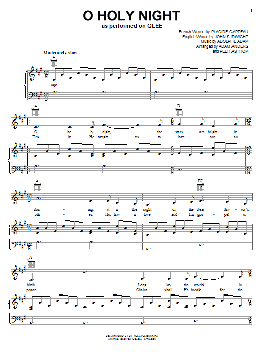 Glee Cast O Holy Night sheet music notes and chords. Download Printable PDF.