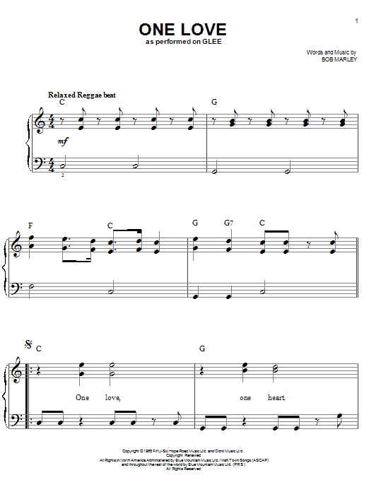 Glee Cast One Love sheet music notes and chords arranged for Easy Piano