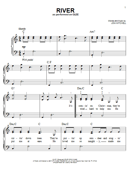 Joni Mitchell River sheet music notes and chords. Download Printable PDF.