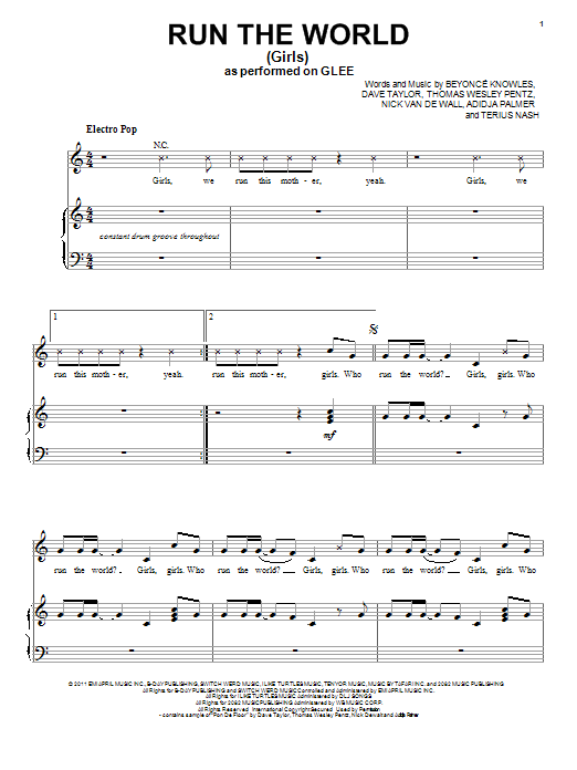 Learn to play Glee Cast Run The World (Girls) sheet music for Easy Piano in minutes. Price: 6.9900$ Glee Cast Run The World (Girls) sheet music notes and chords arranged for Easy Piano
