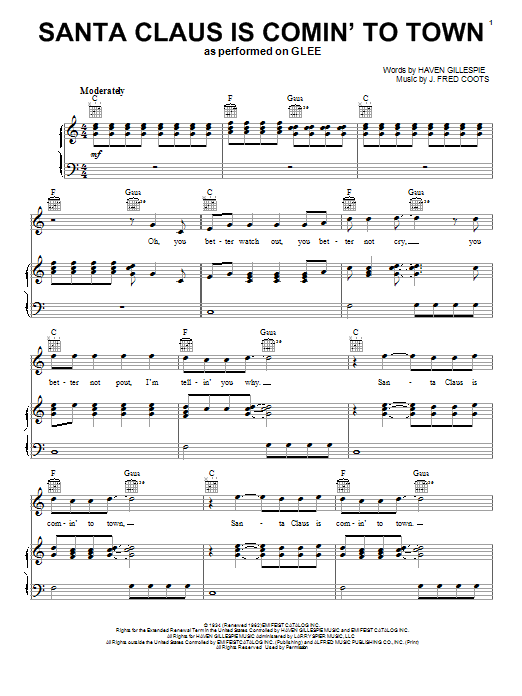 Glee Cast Santa Claus Is Comin' To Town sheet music notes and chords. Download Printable PDF.