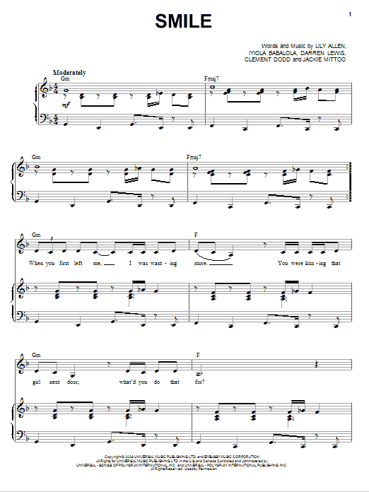 Glee Cast Smile sheet music notes and chords arranged for Piano & Vocal