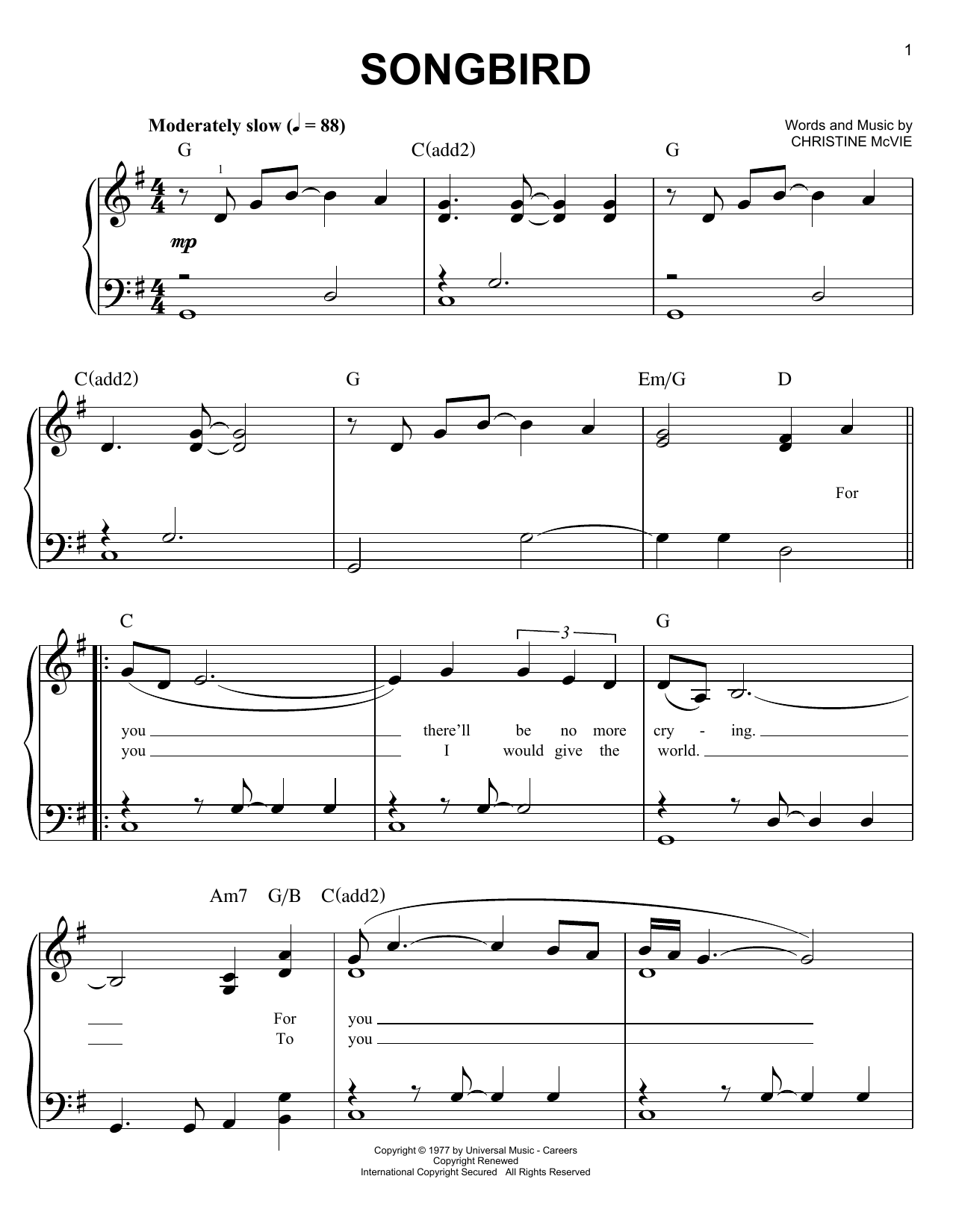 Glee Cast Songbird sheet music notes and chords. Download Printable PDF.