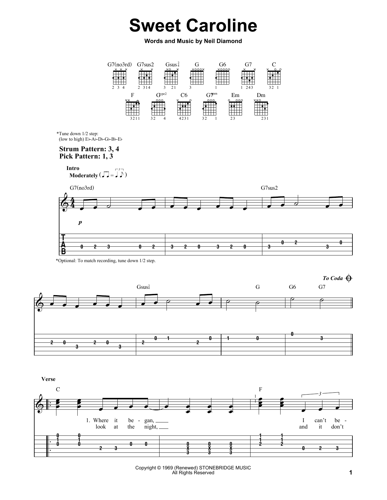 Neil Diamond Sweet Caroline sheet music notes and chords. Download Printable PDF.