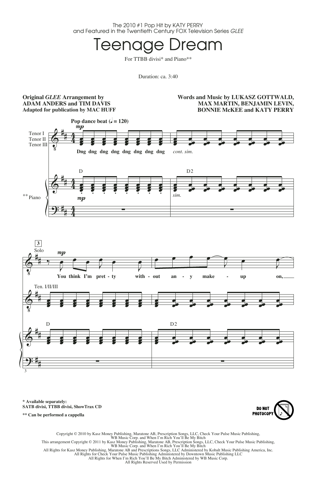 Glee Cast Teenage Dream (arr. Mac Huff) sheet music notes and chords arranged for Choir