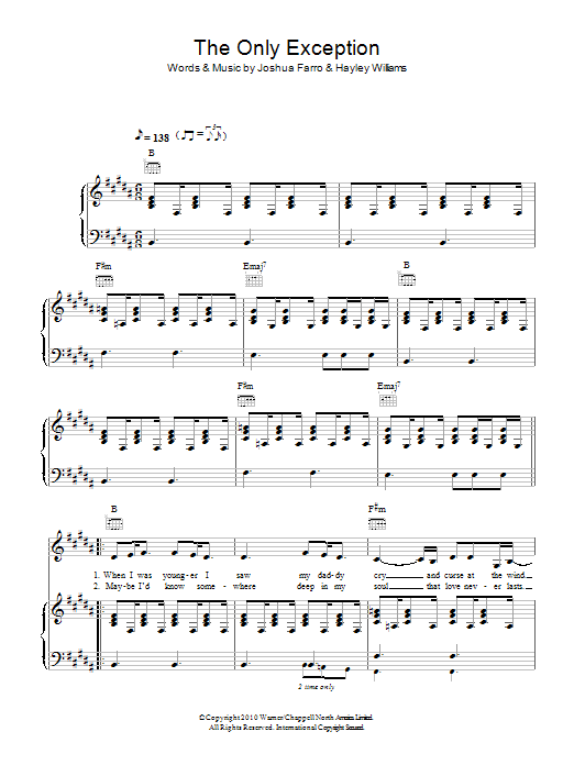 Glee Cast The Only Exception sheet music notes and chords arranged for Piano, Vocal & Guitar Chords