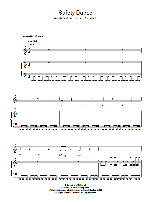 Glee Cast The Safety Dance sheet music notes and chords arranged for Piano, Vocal & Guitar Chords