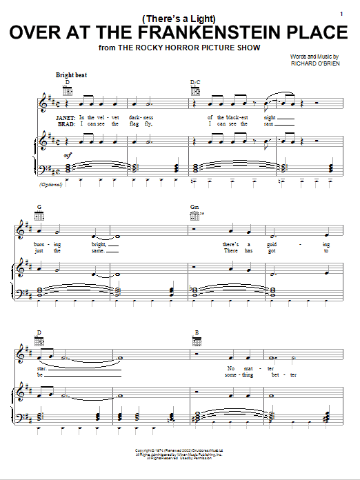 Richard O'Brien (There's A Light) Over At The Frankenstein Place sheet music notes and chords. Download Printable PDF.