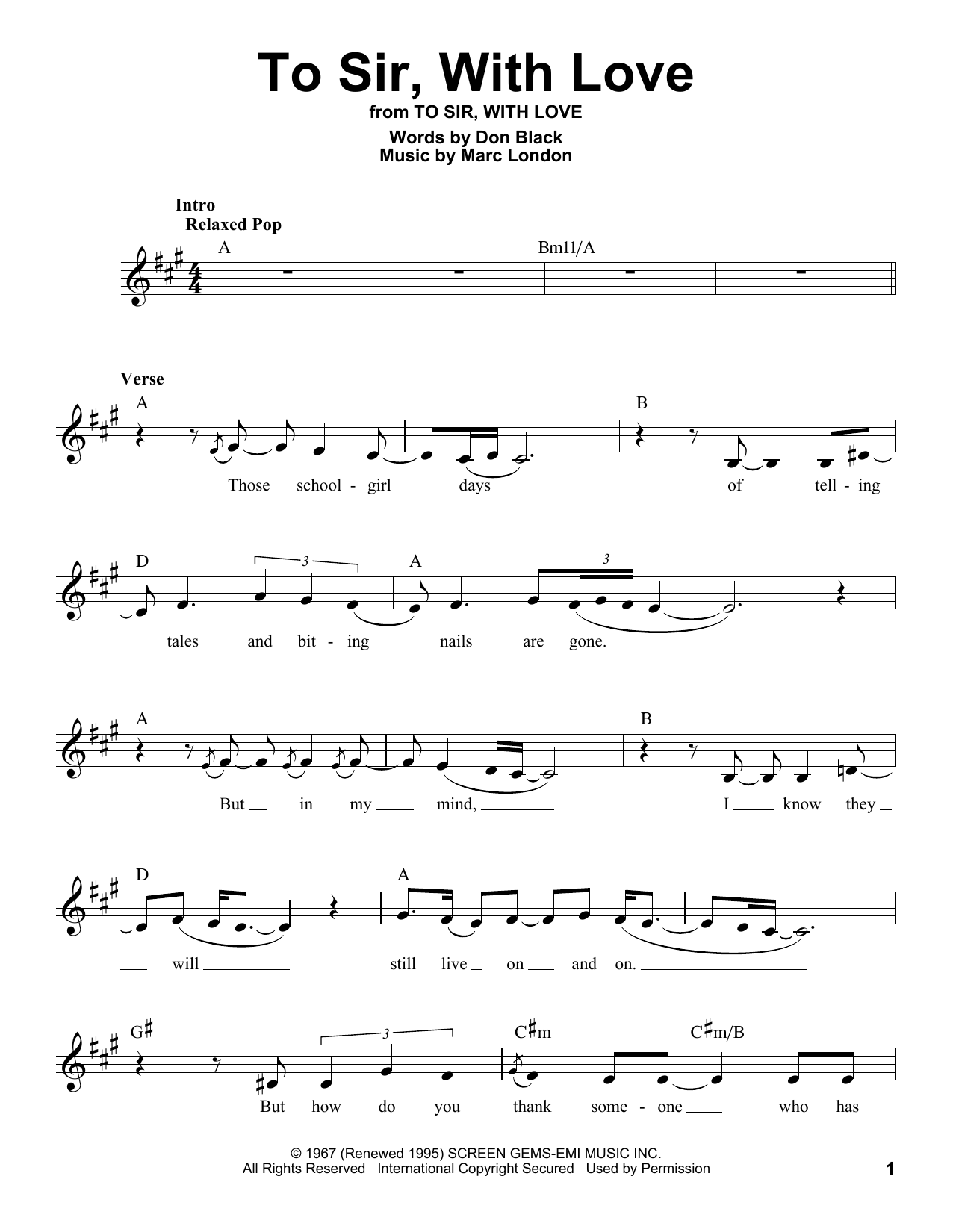 Glee Cast To Sir, With Love sheet music notes and chords. Download Printable PDF.