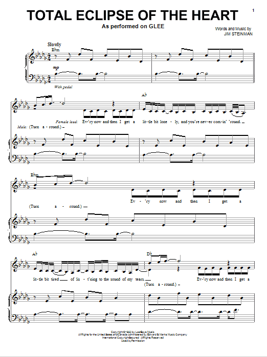 Glee Cast Total Eclipse Of The Heart sheet music notes and chords. Download Printable PDF.