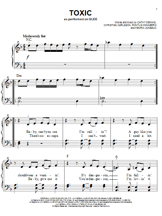 Glee Cast Toxic sheet music notes and chords. Download Printable PDF.