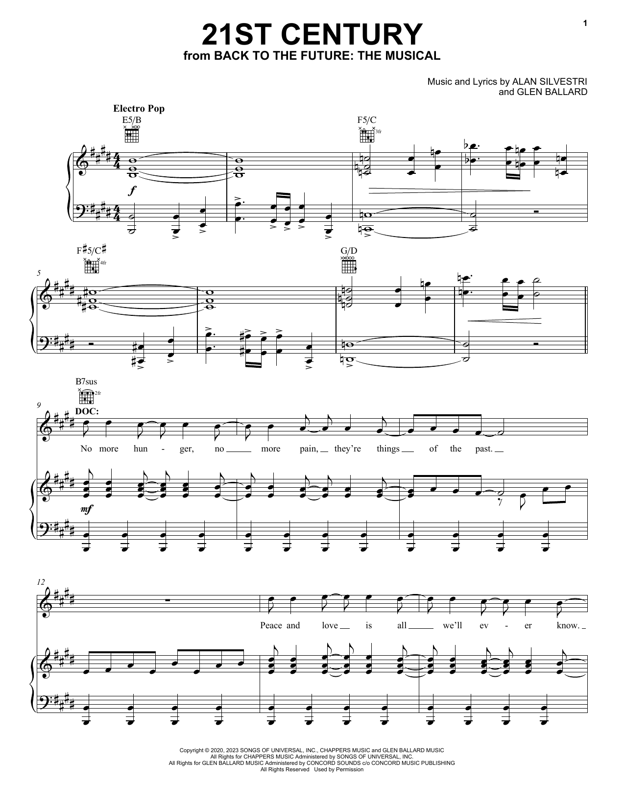 Glen Ballard and Alan Silvestri 21st Century (from Back To The Future: The Musical) sheet music notes and chords. Download Printable PDF.