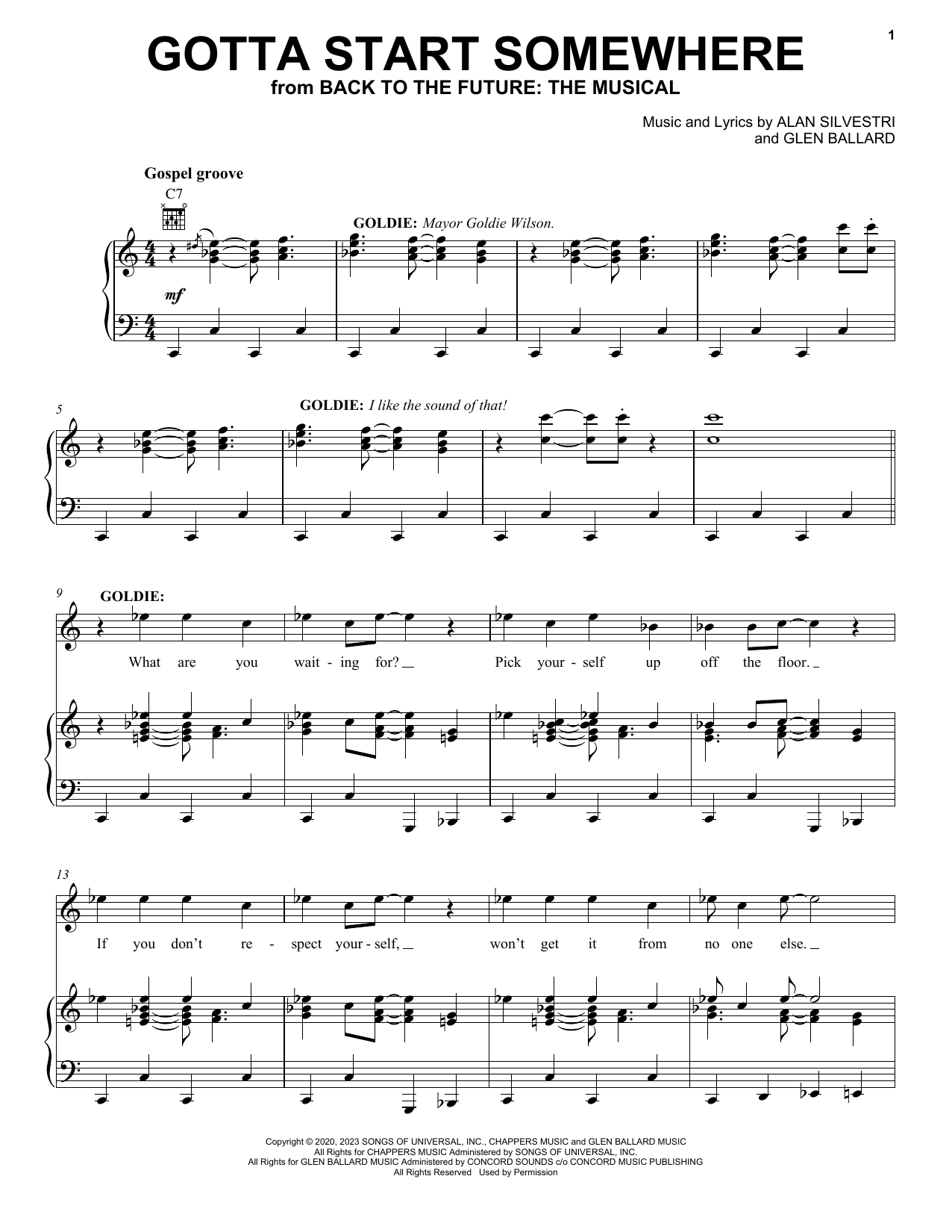 Glen Ballard and Alan Silvestri Gotta Start Somewhere (from Back To The Future: The Musical) sheet music notes and chords. Download Printable PDF.