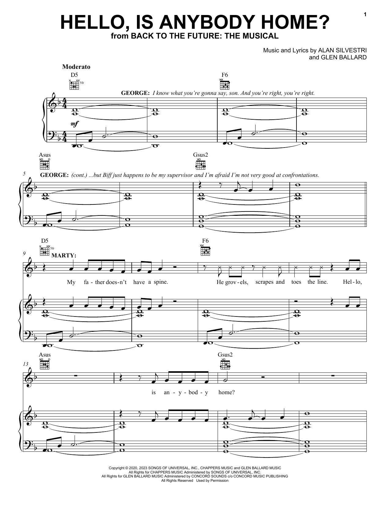 Glen Ballard and Alan Silvestri Hello, Is Anybody Home? (from Back To The Future: The Musical) sheet music notes and chords. Download Printable PDF.