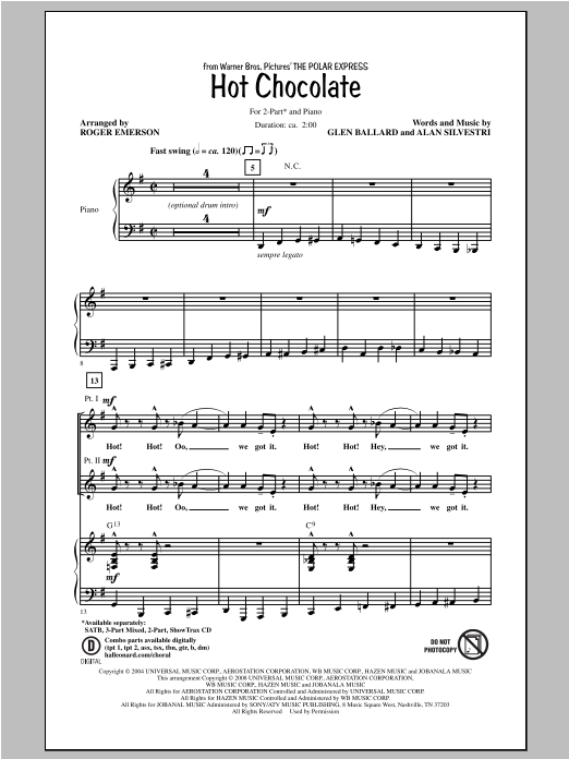 Roger Emerson Hot Chocolate (from Polar Express) sheet music notes and chords. Download Printable PDF.