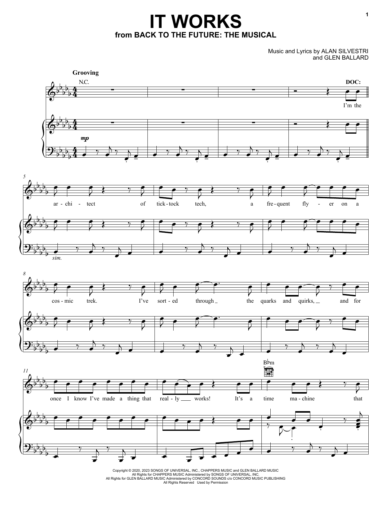 Glen Ballard and Alan Silvestri It Works (from Back To The Future: The Musical) sheet music notes and chords. Download Printable PDF.