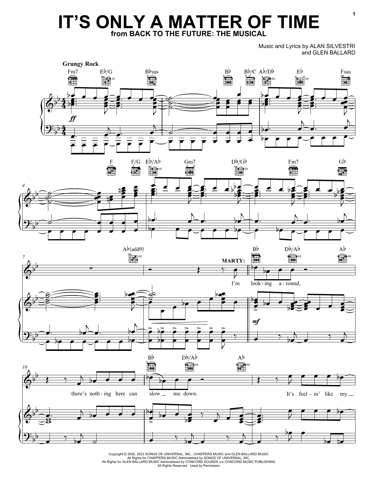 Glen Ballard and Alan Silvestri It's Only A Matter Of Time (from Back To The Future: The Musical) sheet music notes and chords. Download Printable PDF.