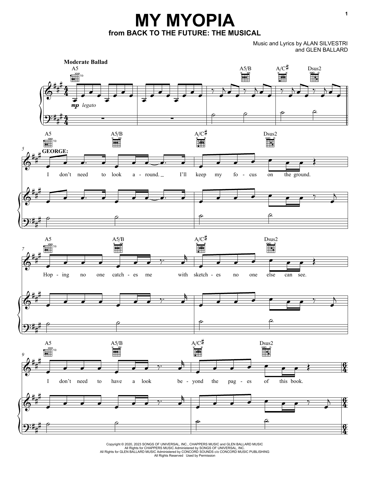 Glen Ballard and Alan Silvestri My Myopia (from Back To The Future: The Musical) sheet music notes and chords. Download Printable PDF.