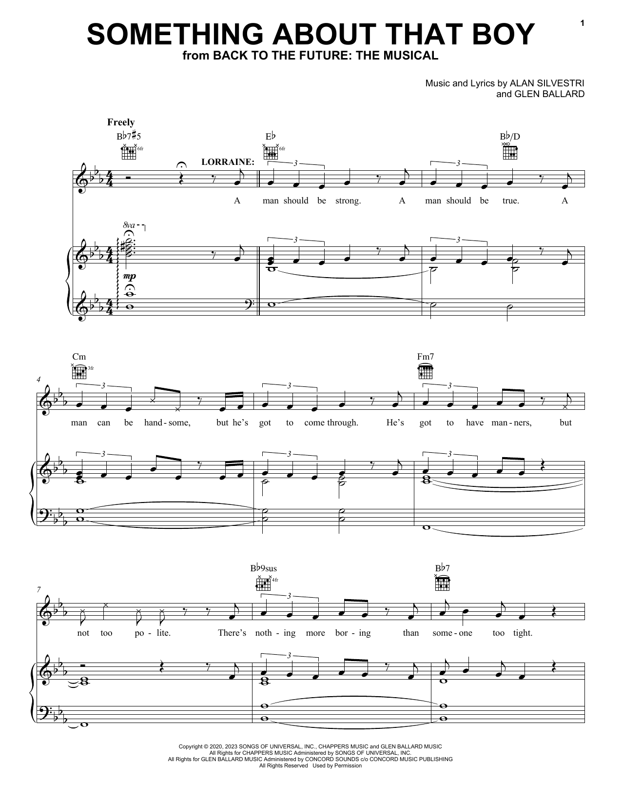 Glen Ballard and Alan Silvestri Something About That Boy (from Back To The Future: The Musical) sheet music notes and chords. Download Printable PDF.