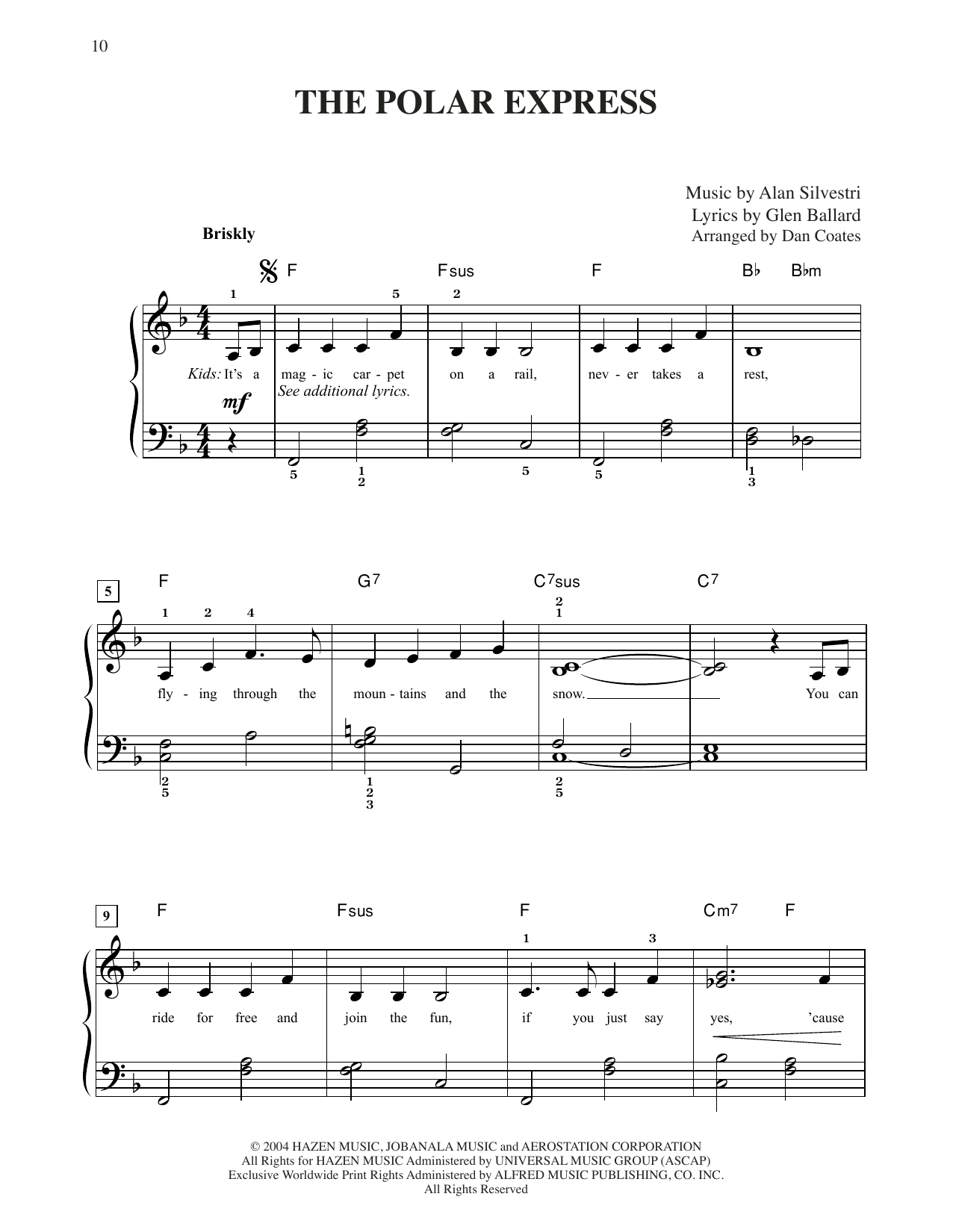 Glen Ballard and Alan Silvestri The Polar Express (arr. Dan Coates) sheet music notes and chords. Download Printable PDF.