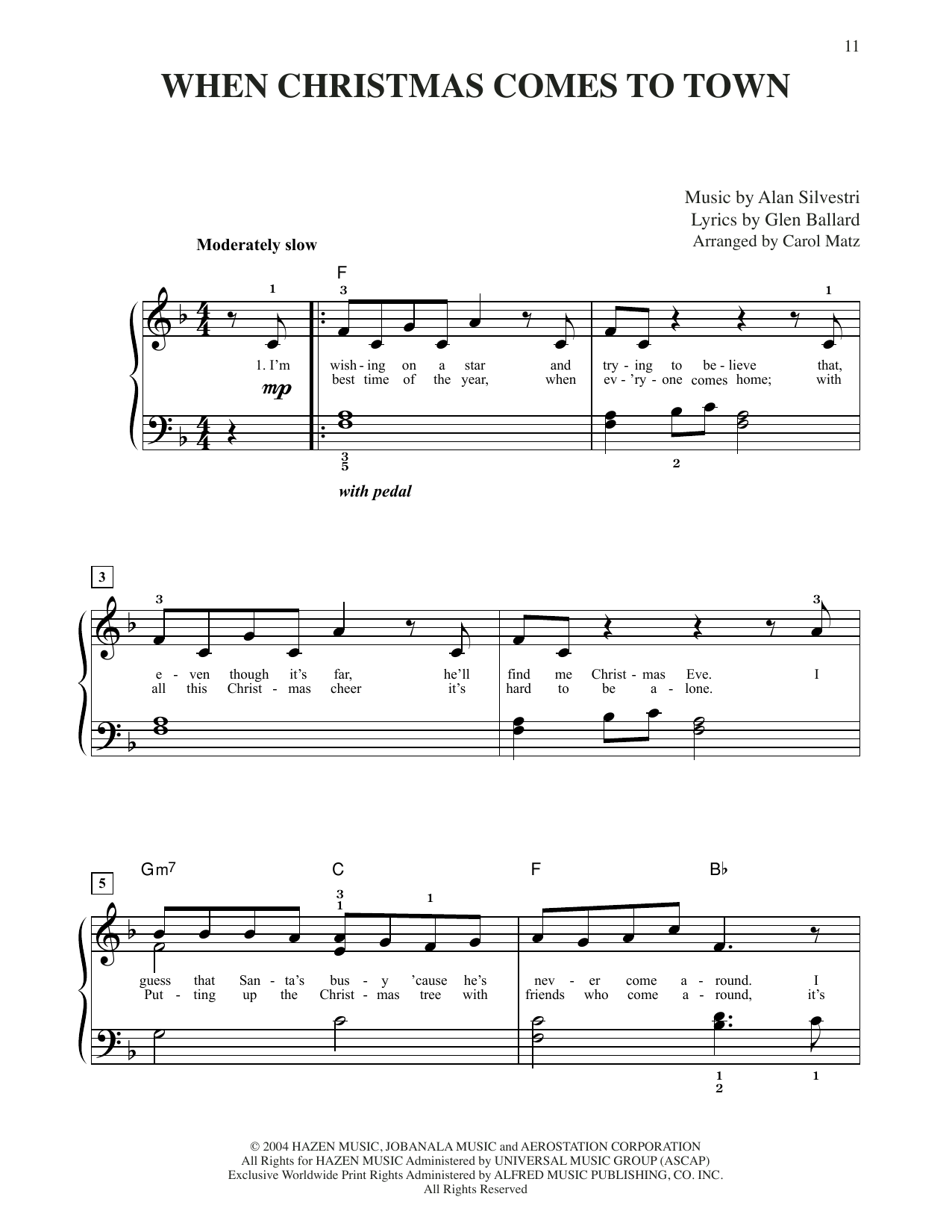 Glen Ballard and Alan Silvestri When Christmas Comes To Town (from The Polar Express) (arr. Carol Matz) sheet music notes and chords. Download Printable PDF.