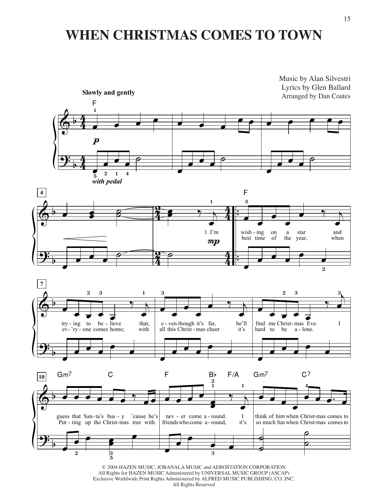 Glen Ballard and Alan Silvestri When Christmas Comes To Town (from The Polar Express) (arr. Dan Coates) sheet music notes and chords. Download Printable PDF.