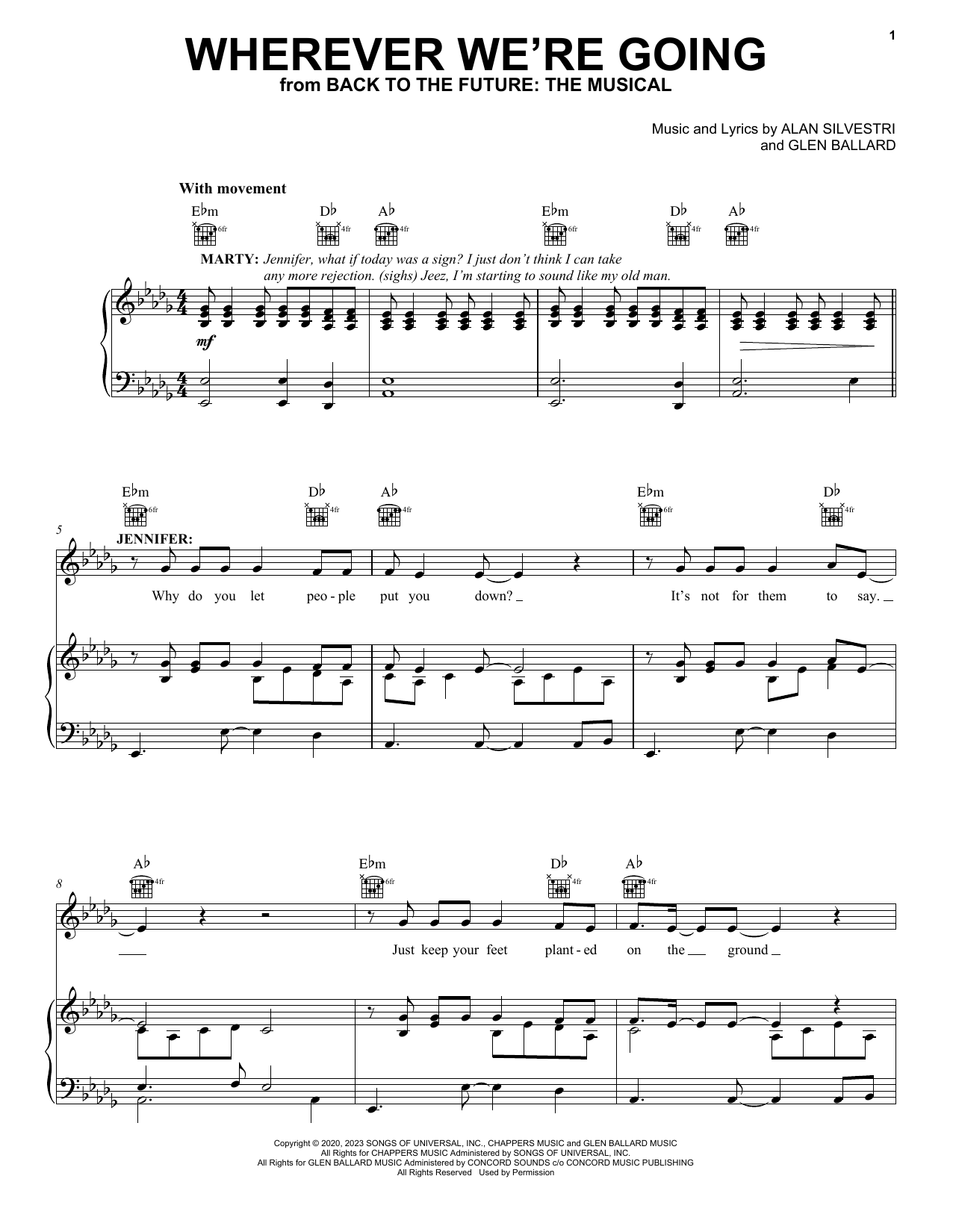 Glen Ballard and Alan Silvestri Wherever We're Going (from Back To The Future: The Musical) sheet music notes and chords. Download Printable PDF.