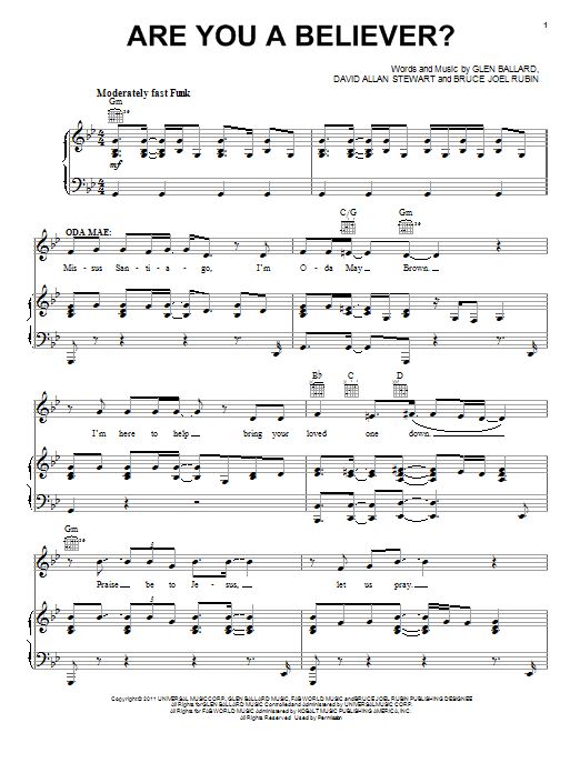 Learn to play Glen Ballard Are You A Believer? sheet music for Piano, Vocal & Guitar Chords (Right-Hand Melody) in minutes. Price: 7.8900$ Glen Ballard Are You A Believer? sheet music notes and chords arranged for Piano, Vocal & Guitar Chords (Right-Hand Melody)